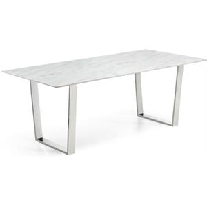 Bowery Hill Stone Dining Table in Chrome with Sturdy Stainless Steel Base