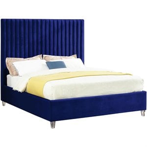 Bowery Hill Contemporary Solid Wood Tufted Velvet King Bed in Navy
