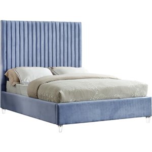 Bowery Hill Contemporary Solid Wood Tufted Velvet King Bed in Sky Blue