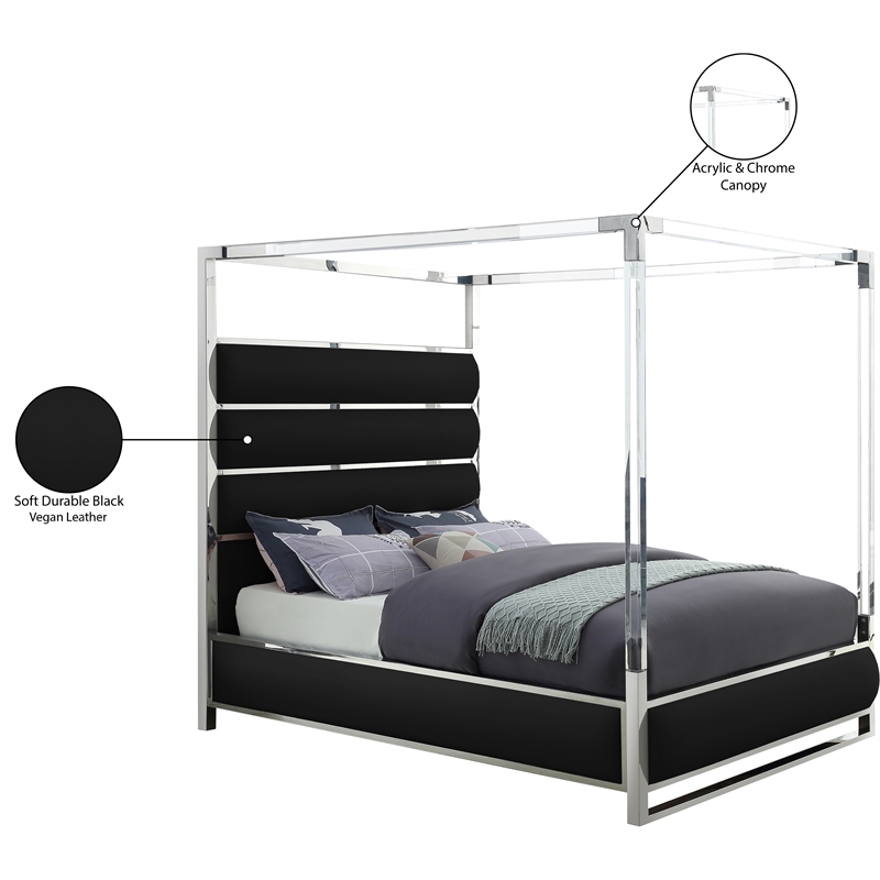 Bowery Hill Contemporary Solid Wood and Vegan Leather King Bed in Black