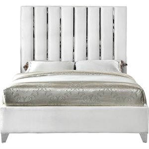 Bowery Hill Contemporary Solid Wood and Velvet Full Bed in White