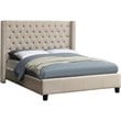 Bowery Hill Contemporary Solid Wood Linen Wing Back Full Bed in Beige