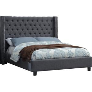 Bowery Hill Contemporary Solid Wood Linen Wing Back Full Bed in Gray