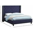 Bowery Hill Contemporary Solid Wood Linen Wing Back Full Bed in Navy