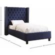 Bowery Hill Contemporary Solid Wood Linen Wing Back Twin Bed in Navy