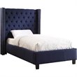 Bowery Hill Contemporary Solid Wood Linen Wing Back Twin Bed in Navy