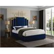 Bowery Hill Contemporary Navy Velvet Queen Bed with Polished Gold Metal Frame