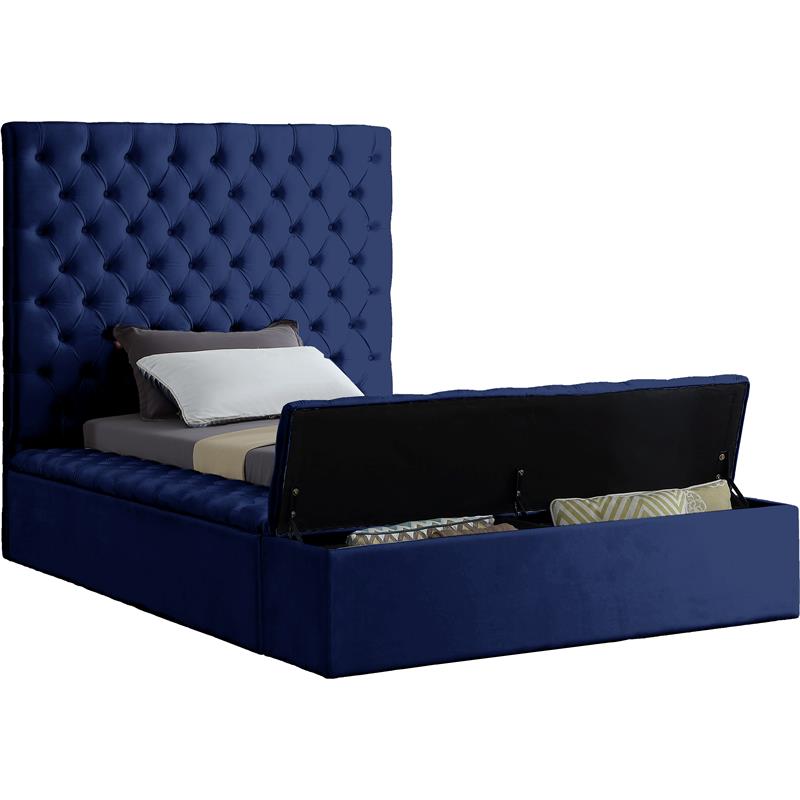Bowery Hill Contemporary Solid Wood Tufted Velvet Twin Bed in Navy