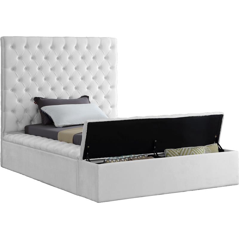 Bowery Hill Contemporary Solid Wood Tufted Velvet Twin Bed in White