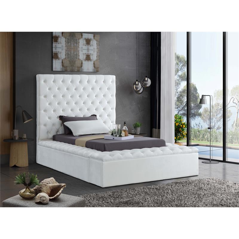 Bowery Hill Contemporary Solid Wood Tufted Velvet Twin Bed in White