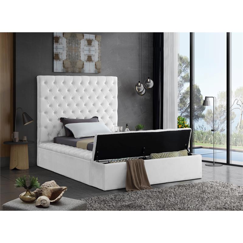 Bowery Hill Contemporary Solid Wood Tufted Velvet Twin Bed in White