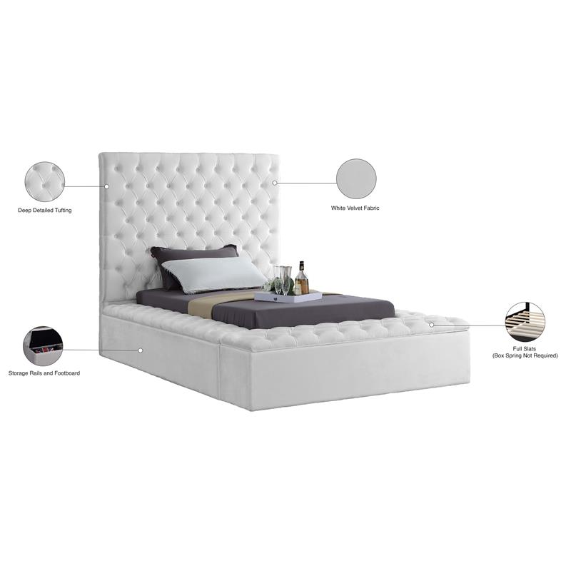 Bowery Hill Contemporary Solid Wood Tufted Velvet Twin Bed in White