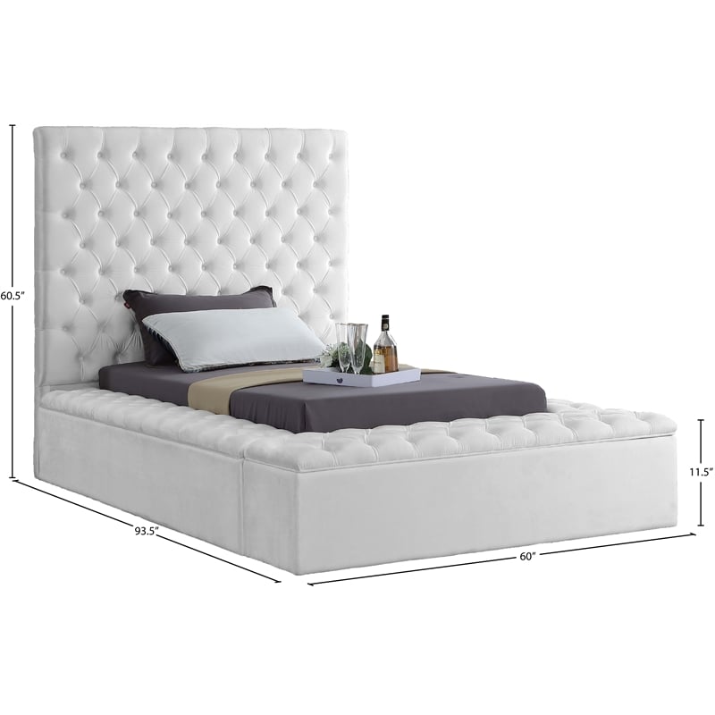 Bowery Hill Contemporary Solid Wood Tufted Velvet Twin Bed in White
