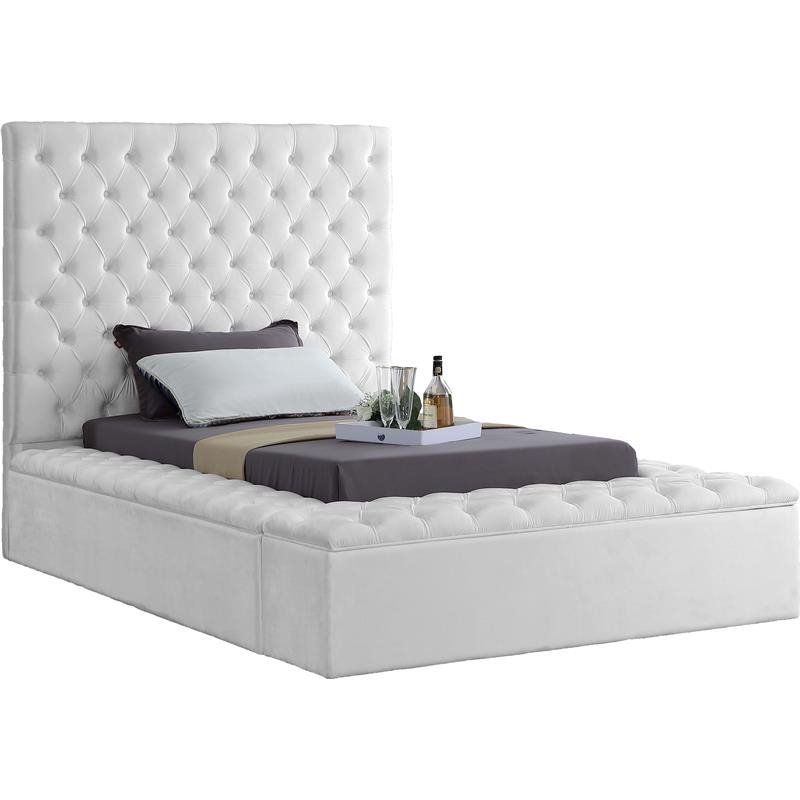 Bowery Hill Contemporary Solid Wood Tufted Velvet Twin Bed in White