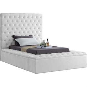 Bowery Hill Contemporary Solid Wood Tufted Velvet Twin Bed in White