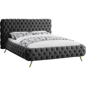 Bowery Hill Contemporary Solid Wood Tufted Velvet Queen Bed in Gray