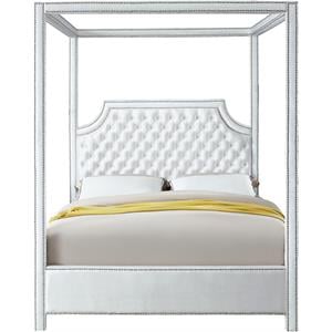 Bowery Hill Contemporary Deep Detailed Tufted Velvet Queen Bed in White