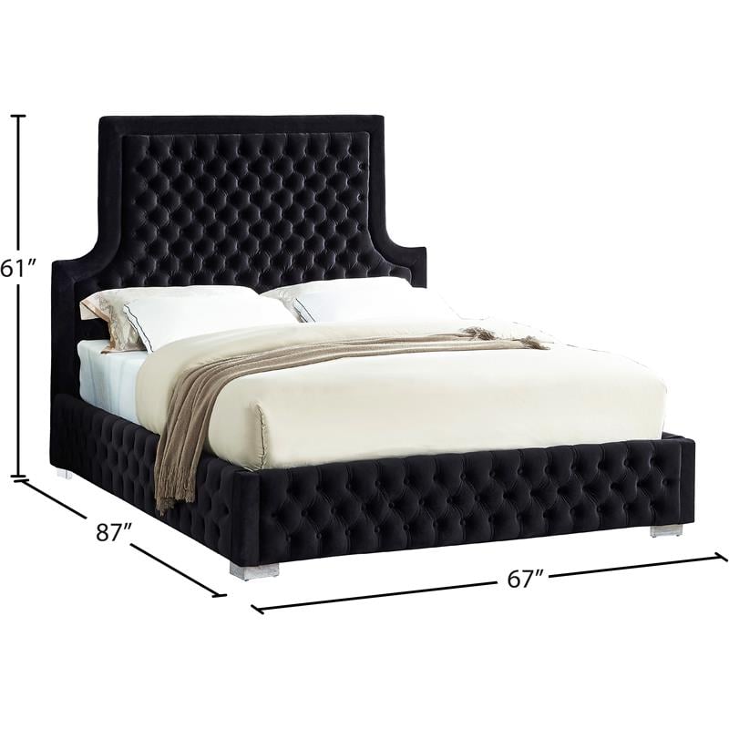 Bowery Hill Contemporary Deep Button Tufted Rich Velvet Queen Bed in Black