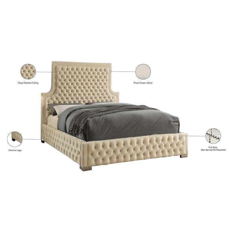 Bowery Hill Contemporary Deep Button Tufted Rich Velvet Queen Bed in Cream