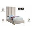 Bowery Hill Contemporary Deep Channel Tufted Rich Velvet Twin Bed in Cream