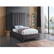 Bowery Hill Contemporary Deep Channel Tufted Rich Velvet Twin Bed in Gray