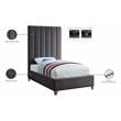 Bowery Hill Contemporary Deep Channel Tufted Rich Velvet Twin Bed in Gray