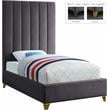Bowery Hill Contemporary Deep Channel Tufted Rich Velvet Twin Bed in Gray