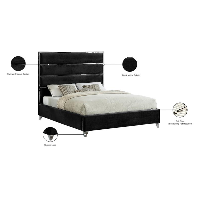 Bowery Hill Contemporary Solid Wood and Rich Velvet Full Bed in Black