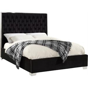 Bowery Hill Contemporary Solid Wood and Velvet King Bed in Black