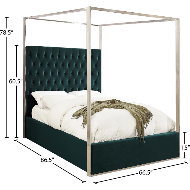 Bowery Hill Contemporary Deep Detailed Tufted Velvet Queen Bed in Green