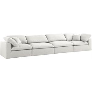Bowery Hill Upholstered Cream Durable Linen Fabric Deluxe Modular Sofa