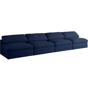 Bowery Hill Upholstered Deluxe Navy Linen Fabric Modular Armless Sofa