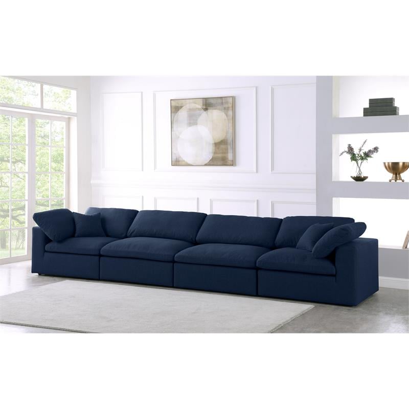 Bowery Hill Upholstered Navy Durable Linen Fabric Deluxe Modular Sofa