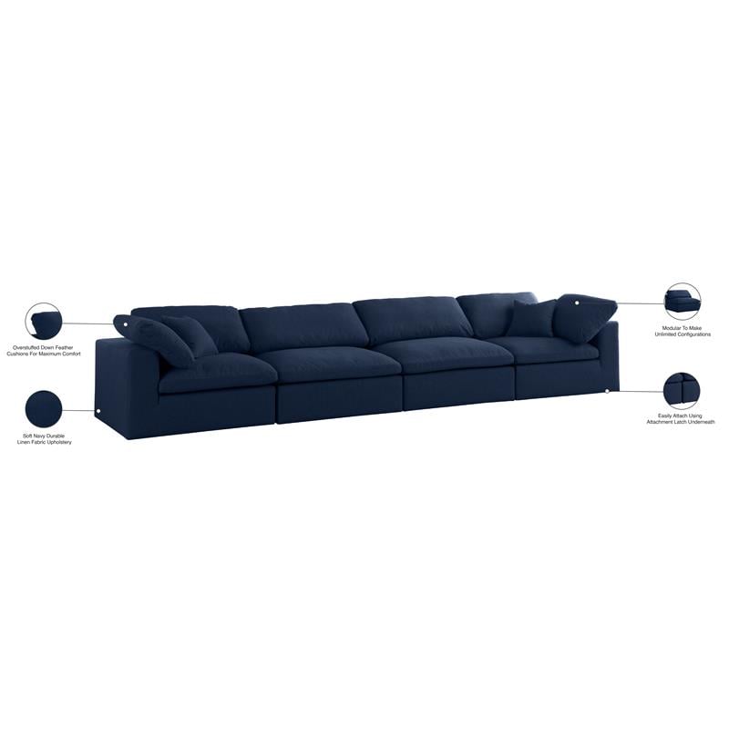 Bowery Hill Upholstered Navy Durable Linen Fabric Deluxe Modular Sofa