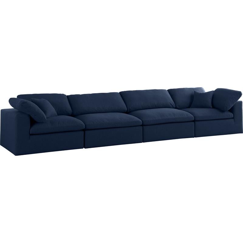 Bowery Hill Upholstered Navy Durable Linen Fabric Deluxe Modular Sofa
