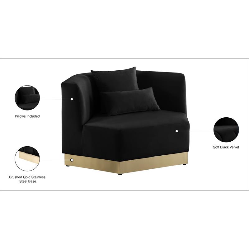 Bowery Hill Upholstered Black Velvet Chair with Stainless Steel Base
