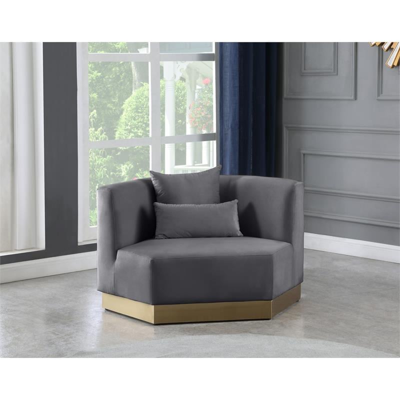 Bowery Hill Contemporary Upholstered Gray Velvet Chair with Stainless Steel Base