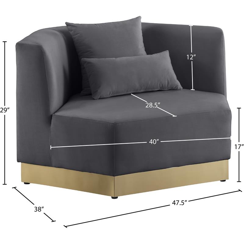 Bowery Hill Contemporary Upholstered Gray Velvet Chair with Stainless Steel Base