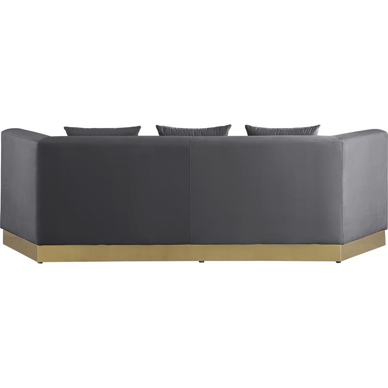 Bowery Hill Contemporary Upholstered Gray Velvet Sofa with Stainless Steel Base