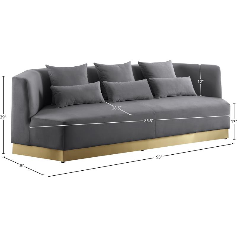 Bowery Hill Contemporary Upholstered Gray Velvet Sofa with Stainless Steel Base
