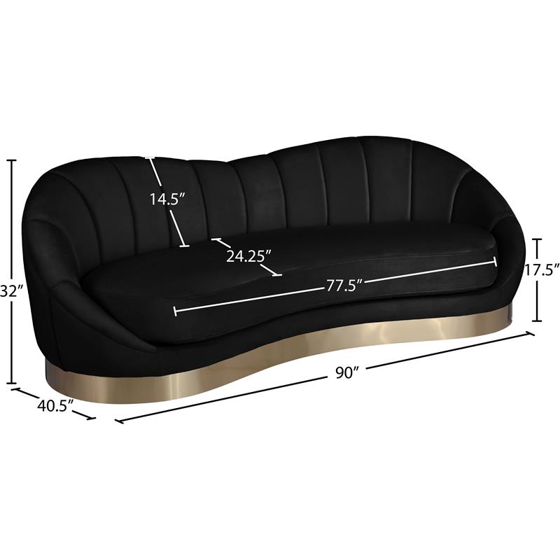 Bowery Hill Upholstered Black Velvet Sofa with Sturdy Stainless Steel Base