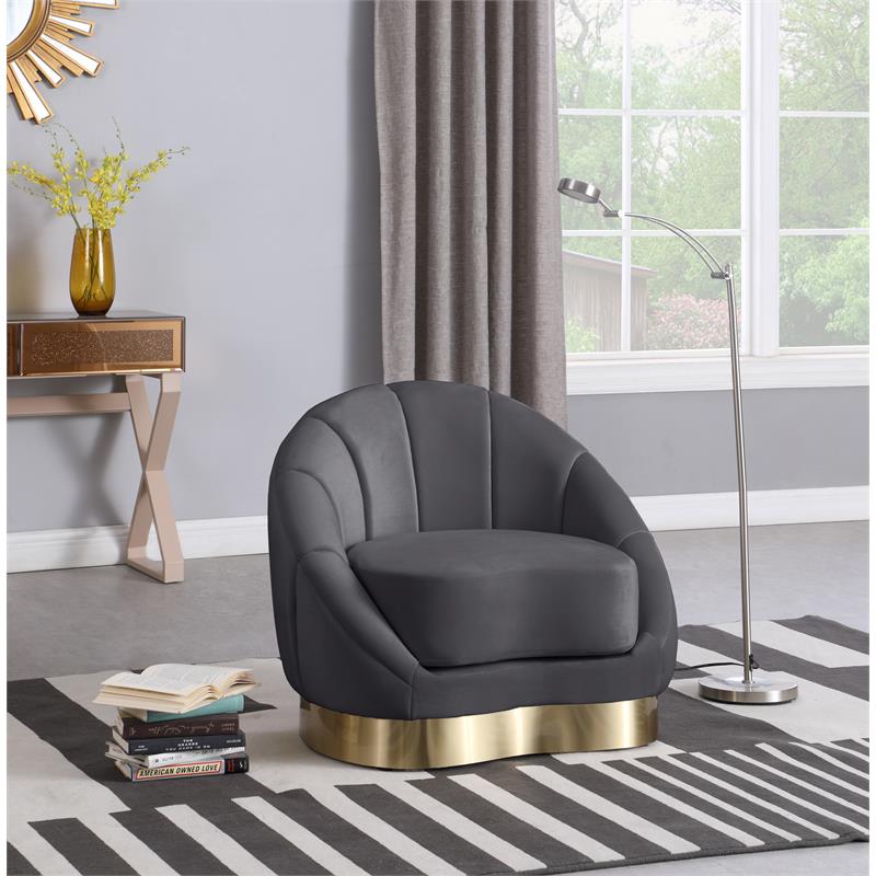 Bowery Hill Upholstered Gray Velvet Chair with Sturdy Stainless Steel Base