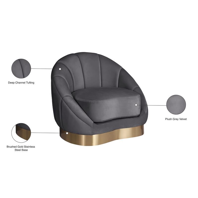 Bowery Hill Upholstered Gray Velvet Chair with Sturdy Stainless Steel Base