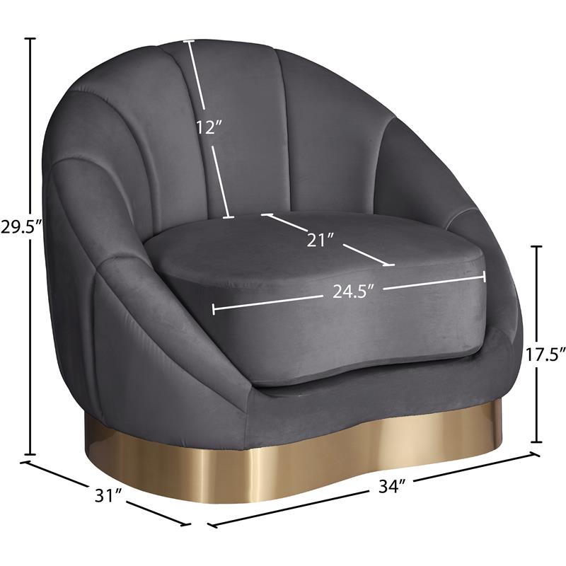 Bowery Hill Upholstered Gray Velvet Chair with Sturdy Stainless Steel Base