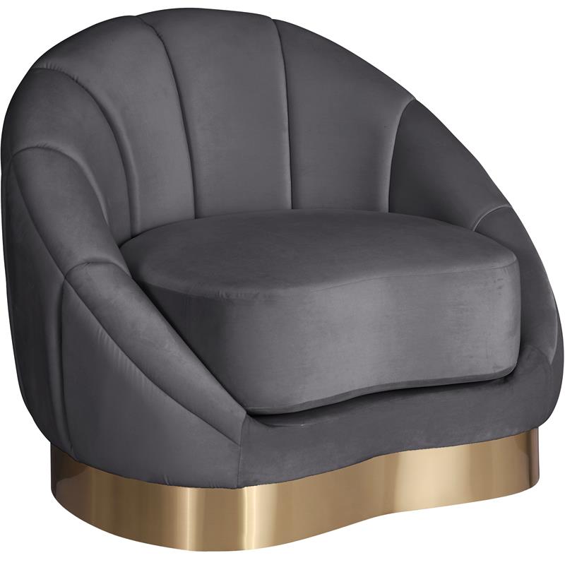Bowery Hill Upholstered Gray Velvet Chair with Sturdy Stainless Steel Base
