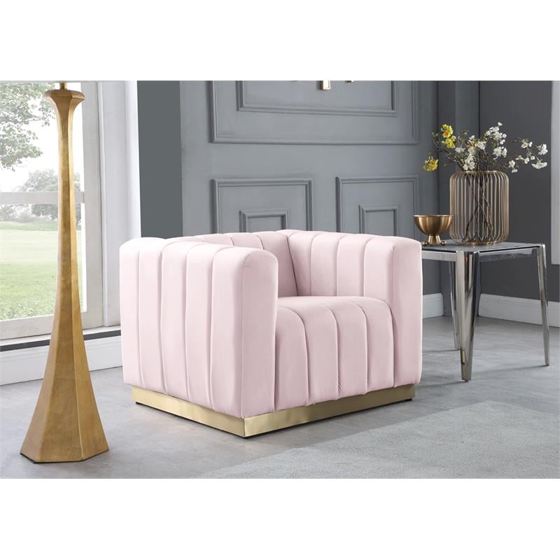 Bowery Hill Upholstered Pink Velvet Chair with Sturdy Stainless Steel Base
