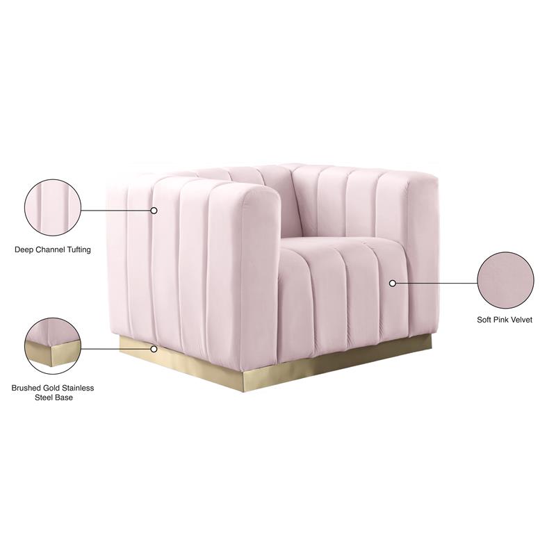 Bowery Hill Upholstered Pink Velvet Chair with Sturdy Stainless Steel Base