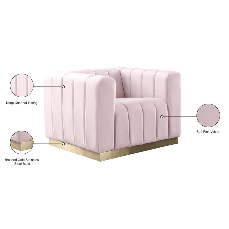 Bowery Hill Upholstered Pink Velvet Chair with Sturdy Stainless Steel Base
