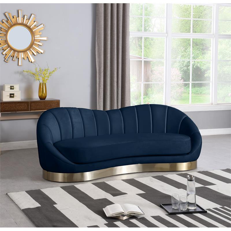 Bowery Hill Upholstered Navy Velvet Sofa with Sturdy Stainless Steel Base