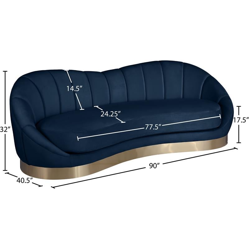 Bowery Hill Upholstered Navy Velvet Sofa with Sturdy Stainless Steel Base